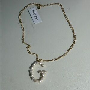 BaubleBar Gold Necklace with Pearl Letter G and paper clip
link chain